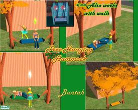 Sims 2 — Tree-Hanging Hammocks by buntah — This is a set of five hammocks and two tree colors (summer/fall) to hang them