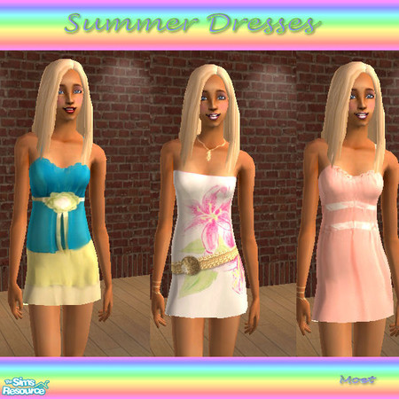 Sims 2 — summer Dresses by moet — A set of three light summer dresses, for adult female sims. Will also work for young