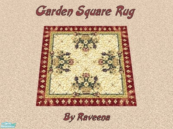 Sims 2 — Red Garden Square Rug by Raveena — You must download Windkeepers 3x3 square rug mesh for these rugs to work in