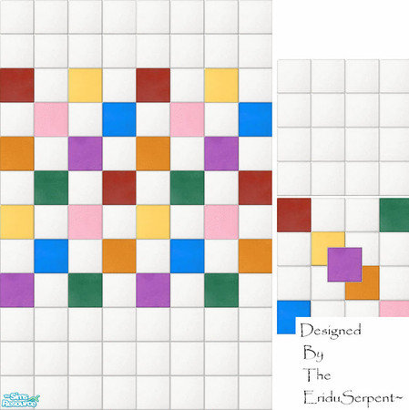 Sims 2 — Rainbow Tiled Wall & Floor Set by eriduserpent — One tiled wall and two tiles (one is centerpiece tile so
