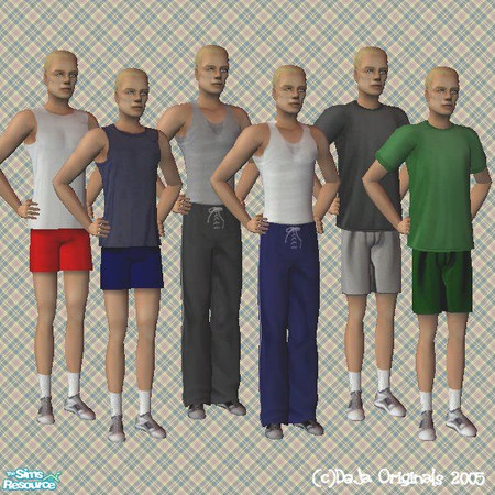 Sims 2 — Workout set for young adult and adult ma by DeJaVuDu — Here's a variety of workout outfits for the young adult
