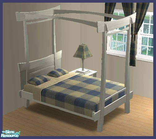 Sims 2 — White Bedframe by SSilver — Part of my Checkered Blue Bedroom.