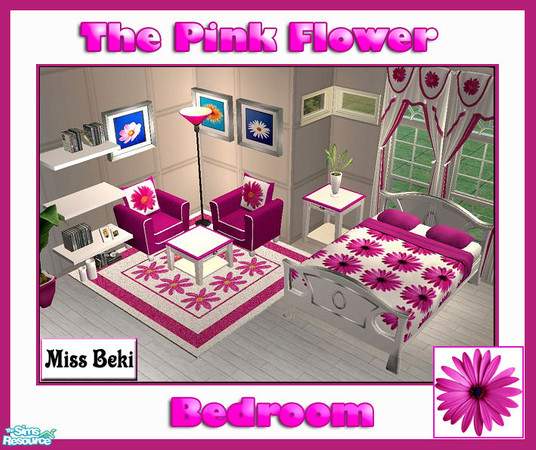 Sims 2 — Pink Flower Bedroom Collection by miss_beki — Pink Flower Bedroom Collection. Set contains a Mesh recolour by