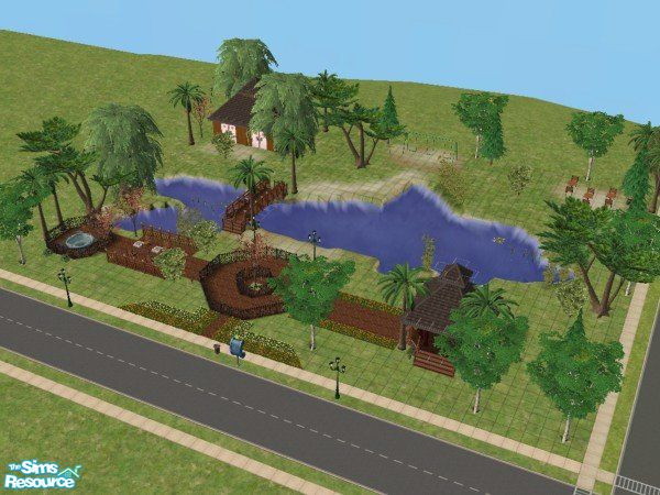 Sims 2 — Dolphin Park by Wild27992 — Dolphin shaped lake, with a park built around it. A fun place to hang out and meet