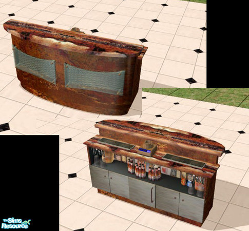 Sims 2 — Dilapidated Bar 2 by Strapon_Jesus — Recolor of the Black Lacquer Counter Bar. Gave it a rusty ruined look.