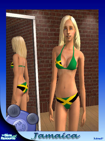 Sims 2 — Bikini's Sans Frontiers Part 3! by moet — By Request - Bathing Suit based on the flag of Jamaica.