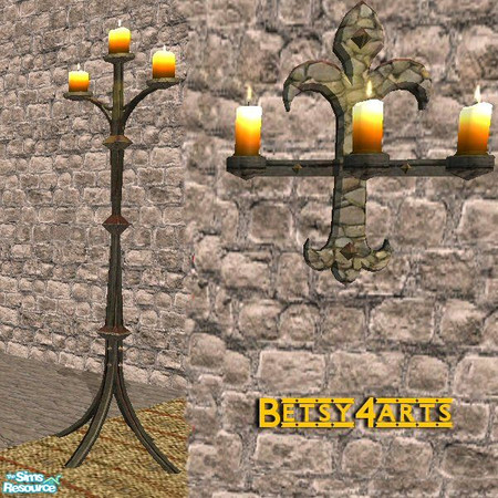 Sims 2 — Medieval Wall Candles by Betsy4arts — This medieval wall lamp is made of stone and weathered wood.Betsy's