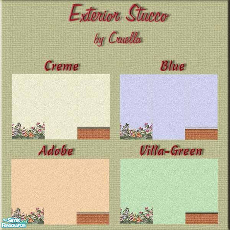 Sims 2 — am_ExteriorStucco by Cruella — Exterior stucco wall, some with flowers and some with brick base.
