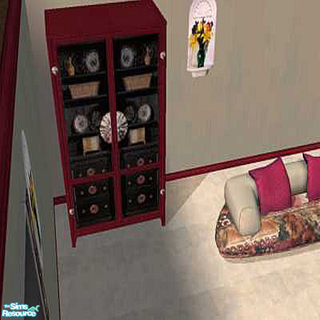 Sims 2 — Cheyenne Rust Cabinet by lindakelly — This cabinet turned out pretty neat. It has glass doors and inside it has