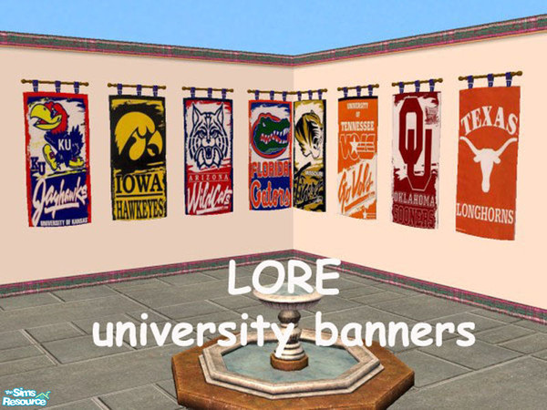 Sims 2 — UNIVERSITY BANNERS by lorettamouse — 8 banners to decorate your dorm