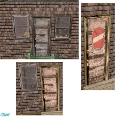 Sims 2 — Grungy peeling doors & windows by candrew22004 — This set includes 3 doors and 2 windows I created for my