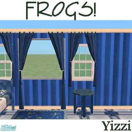 Sims 2 — FROGS! Curtains by Yizzi — Blue curtains for use with "FROGS!"