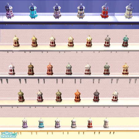 Sims 2 — Moroccan Medley by Zillah — Recolours of the moroccan lamp in a variety of new frame and glass textures.