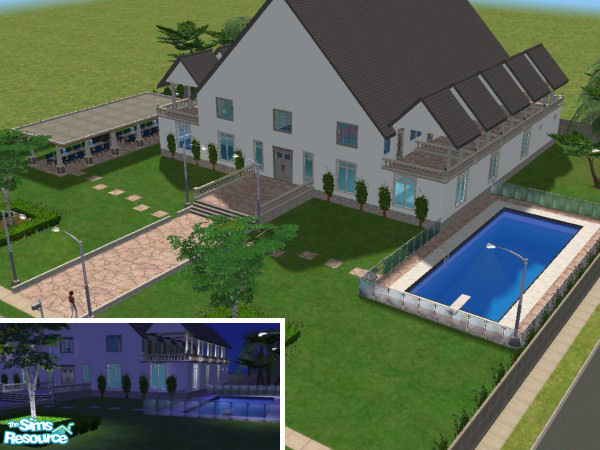 Sims 2 — Blue Dolphin Dorms by chyl — A 10 bedroom dorm, all on the second level, each with its own private balcony.