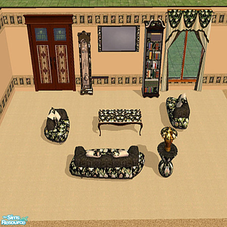 Sims 2 — Black Flowered Living Room by lindakelly — A very warm cozy living room for your sims.