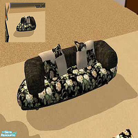 Sims 2 — Black Flowered Couch Bottom by lindakelly — Part of the Black Flowered Living Room Collection