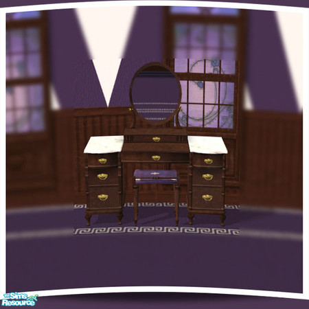 Sims 2 — Dark Purple vanity table by sww — made by sww *has both wood/fabric-seat and marble*