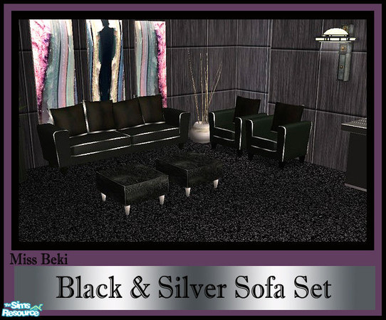 Sims 2 — Black & Silver Sofa Set by miss_beki — Dramatic Living Black & Silver Sofa Set. Set includes Mesh
