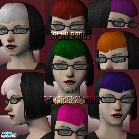 Sims 2 — The Gothy Bangs Set by oldmember_triskaidekaphobia — The pointy gothy bangs, all 8 colors... Perfect for those