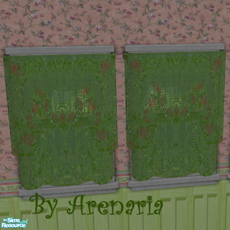 Sims 2 — Shabby Chic Green Lace by arenaria — Green lace curtains with rose accents. by Arenaria