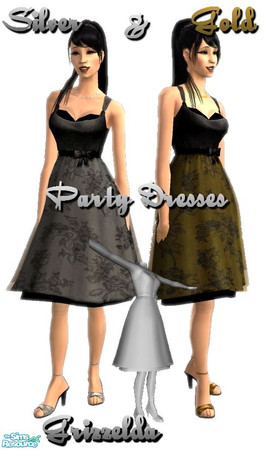 Sims 2 — Silver and Gold Dress Set & Mesh by Grizzelda — Please enjoy these 2 dresses and mesh. The mesh was made by