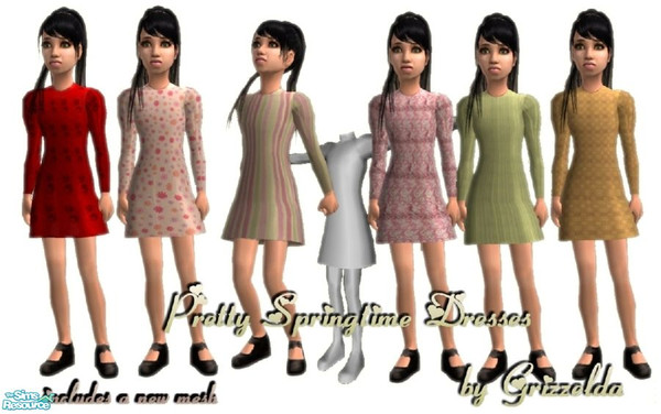 Sims 2 — Springtime Dress Set & Mesh by Grizzelda — Here is a cute set of dresses with puffy sleeves and wedged