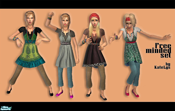 Sims 2 — Free-Minded set by katelys — This set is dedicated to free-minded sims who like to dress extravagantly and are