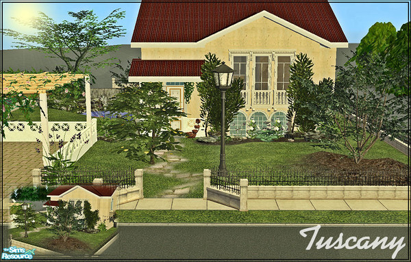 Sims 2 —  by ~Monica~ — Old-world feeling, split-level home with a walkout basement, spacious patio area with pool and