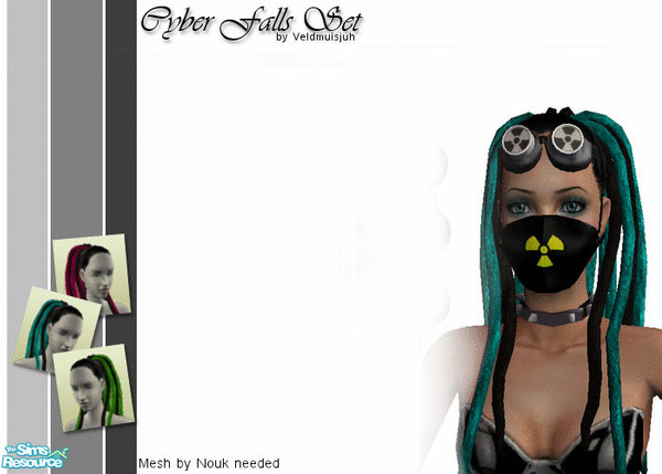 Sims 2 — Cyber Falls Set by veldmuisjuh — This set contains 3 recolors, of a Nouk hair. I retextured a part of the hair.