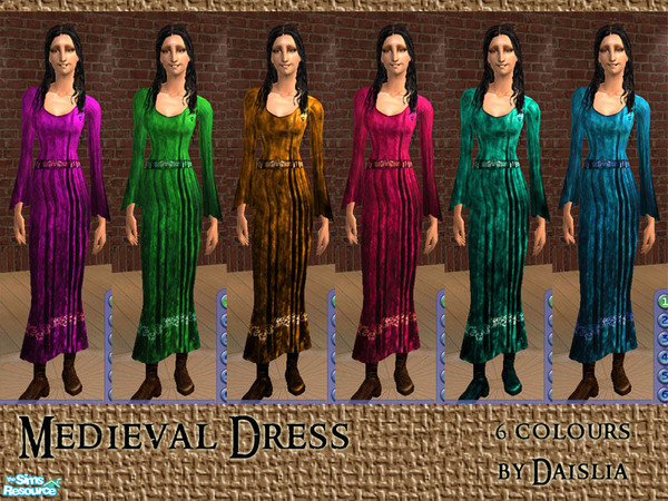 Sims 2 — Medieval Dress Set by Daislia — Maxis recolour, no EP or Mesh required. Come with 6 colours, enjoy!