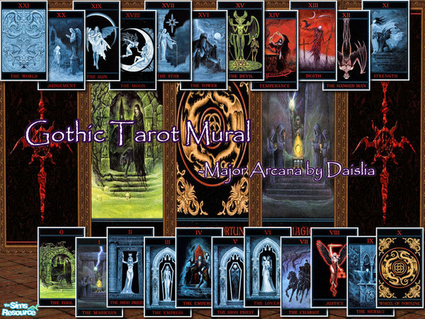 Sims 2 — Gothic Tarot Mural - Major Arcana by Daislia — A set of 22 tarot cards and 1 cover for your nomad, mystic sims