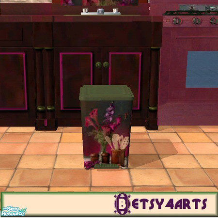 Sims 2 — TP Trashcan by Betsy4arts — The trashcan has a design that matches the painting in this set.Betsy's creations