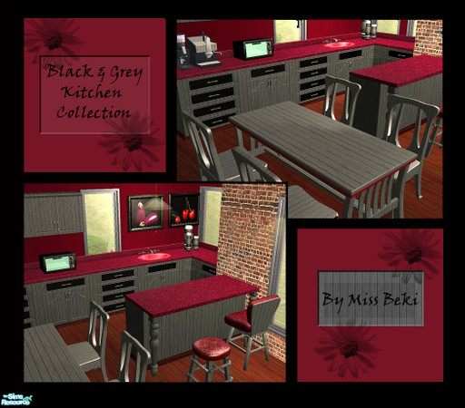 Sims 2 — Grey Black & Burgundy Kitchen Collection by miss_beki — Grey Black & Burgundy Kitchen Collection. Upper