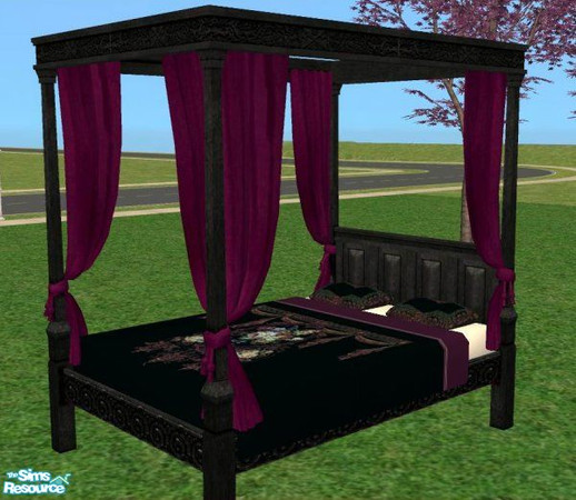 Sims 2 — Gothic Rose Bedframe by MandyWhy — The Unicorn's original wallpaper design is re-created for this set, on