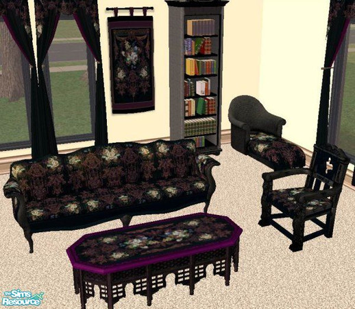 Sims 2 — Gothic Rose Living Room Set by MandyWhy — This set is based on The Unicorn's original wallpaper design. My