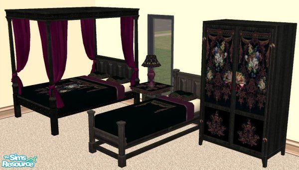 Sims 2 — Gothic Rose Bedroom Set by MandyWhy — This set is based on The Unicorn's original wallpaper design. My thanks to