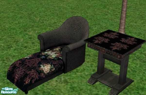 Sims 2 — Gothic Rose Endtable by MandyWhy — The Unicorn's original wallpaper design is faithfully re-created for this