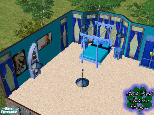 Sims 2 — Used Blue Light by Irish Pride — The Ceiling light for this bedroom set. The glass was melted and hand shaped.