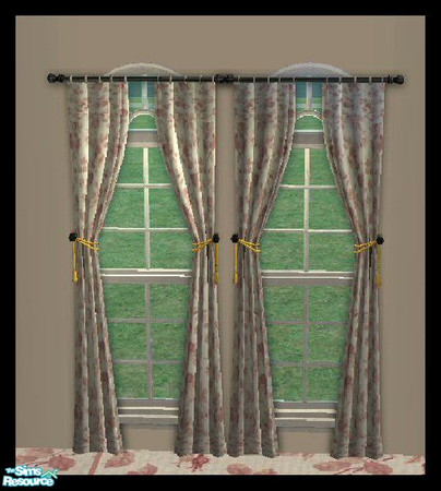 Sims 2 — Pink Roses Curtains by SSilver — Pink roses curtains with wrought iron curtain rods. Part of my Pink Roses