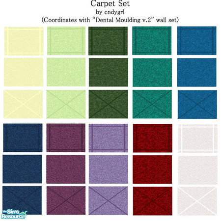 Sims 2 — Coordinate Carpet  Set by oldmember_cndygrl2 — Three subtle variations for ten different colors. Plain, square