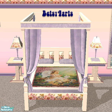 Sims 2 — WA Bed by Betsy4arts — This canopy bed has a beautiful watercolor child angel at it's covers main theme,vanilla