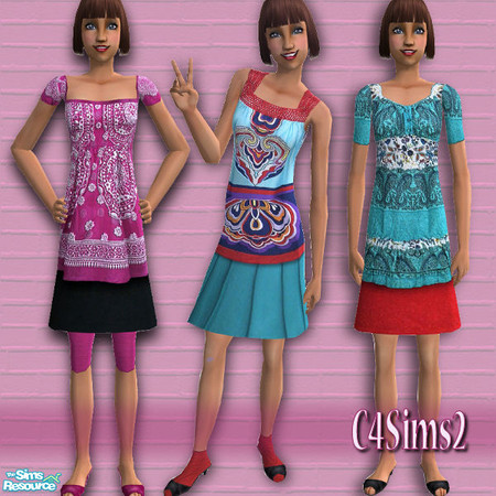 Sims 2 — Fun and funky - Teenset 6 by FaronDesign — 3 outfits that are fun and funky and colourful. Requires my mesh.