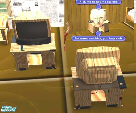 Sims 2 — Old TV on pine & tar paper stand by buntah — This old tv is sitting on a homemade stand of pine planks held