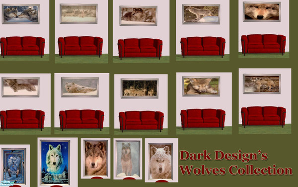 Sims 2 — Dark Design's Wolves Wall Hangings by Dark_Design — This is a collection of 15 wolves on wall hangings. They are