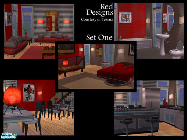 Sims 2 —  Red Design Set One by tessnz — Create a stylish modern home with a hint of red. I have broken these into two