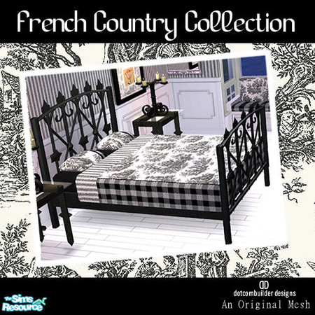 Sims 2 — Toile Bedding by dotcombuilder — Black and White Toile, Plaid and Striped Bedding
