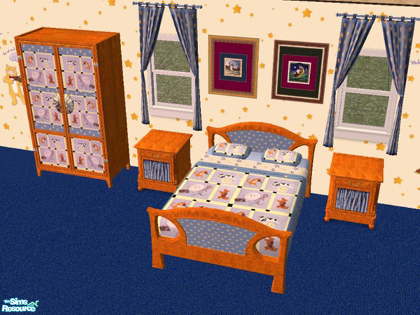 Sims 2 — Nursery Rhyme Bedroom Set by WingedEnchantrez — A rich oak bedroom set, with a children's nursery rhyme theme.