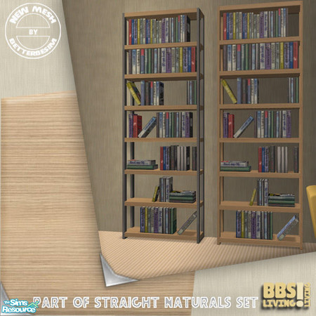 Sims 2 — *Updated* Straight Naturals set, Bookcas by BetterbeSim — Steel framed bookcase with wood to hold the books. As