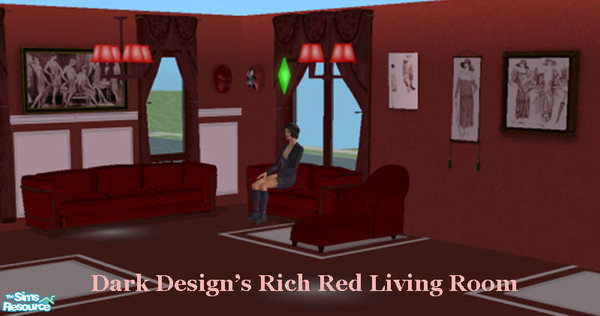 Sims 2 — Dark Design's Rich Red Living Room by Dark_Design — A rich red living room accented in pink. Sofa, Loveseat,