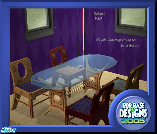 Sims 2 — Royal Butterfly Dining Set by robbase — This is v2.0 of the Royal blue & Burl wood dining set by RobBase.